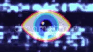像素眼符号在故障液晶显示屏显示背景动画无缝环新质量通用关闭